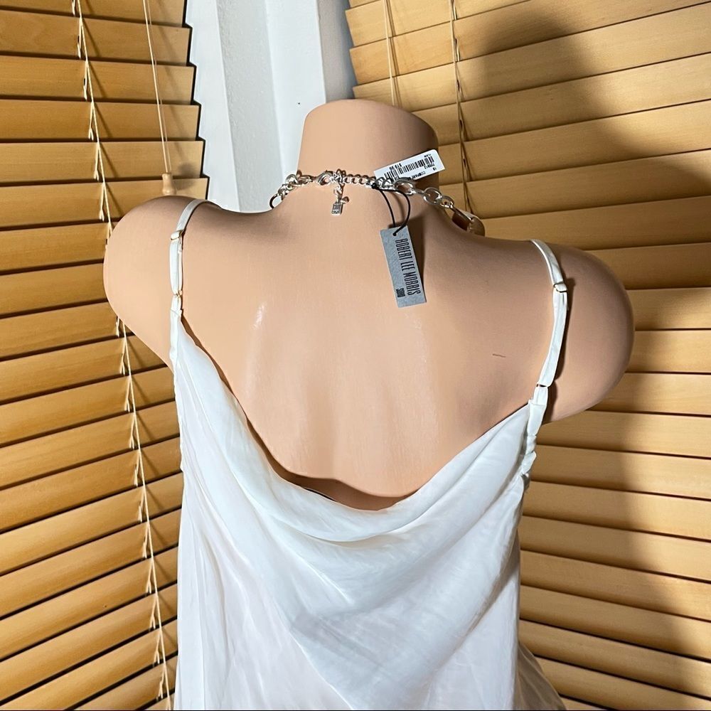BCBG Sz L White Gauzy Light Chiffon Spaghetti Straps Cowl Neck Beautiful Top New - Picture 5 of 13